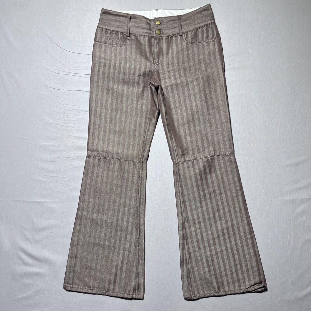 Alice + Olivia Brown Striped Retro‎ Y2k Flare Leg Mid Rise Pants Womens 6 NYC